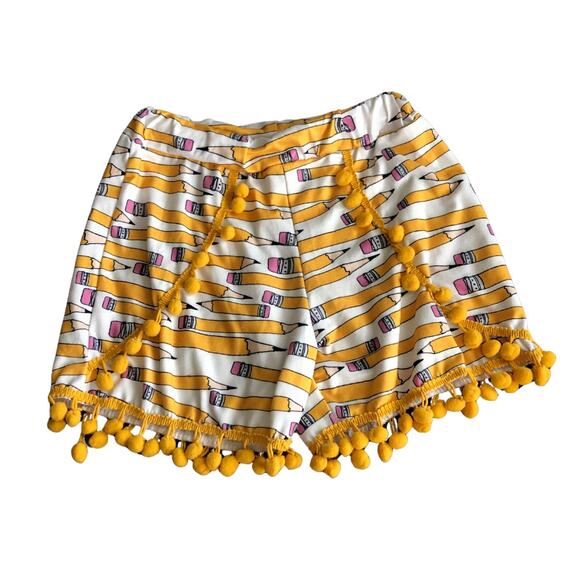 Yellow pencil back to school pompom shorts size 5/6 - Picture 1 of 5